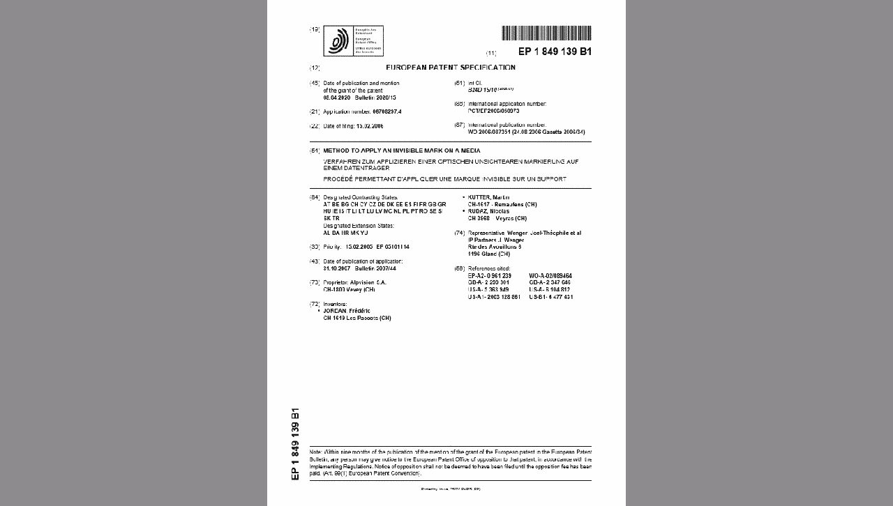 NEW PATENT FOR ALPVISION 11