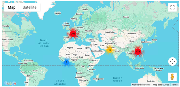 AlpVision’s Brand Monitoring System dashboard showing geographical heatmaps.